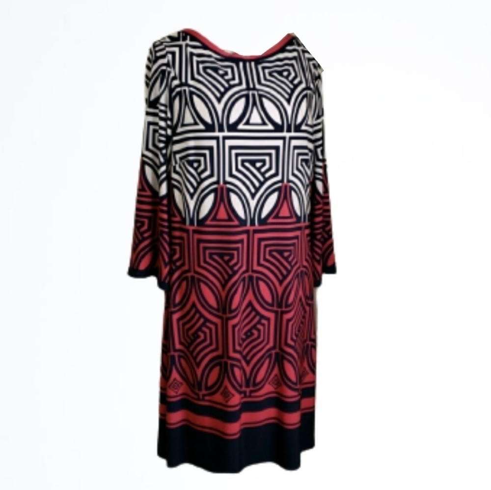 Eliza J Polynesian Print Shift Dress Three Quarter Sleeve Size 12